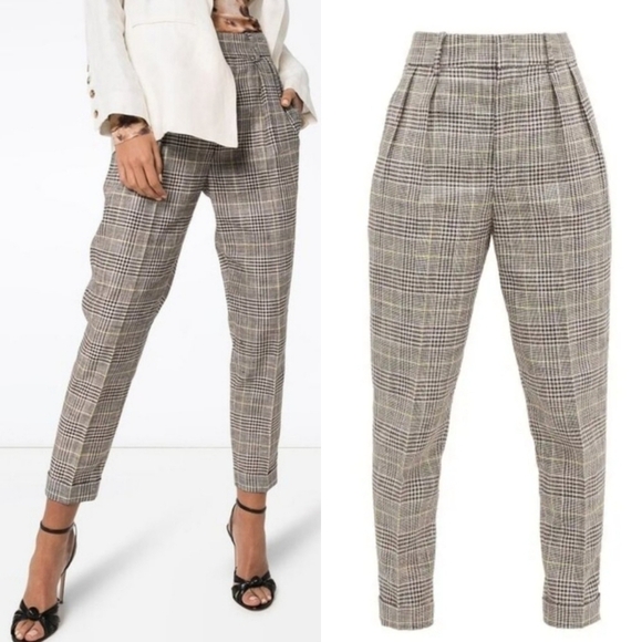 Isabel Marant Pants - New ISABEL MARANT Ceyo Checked High-Rise Slim Fit Trouser Pants NWT 10 US/42 FR